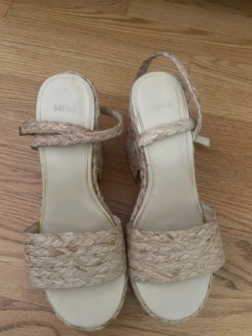 MNG Mango Braided Espadrille Platform Sandals in Natural Beige